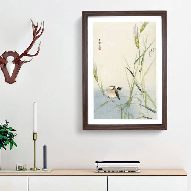 Bird & Butterfly by Ohara Koson - Picture Frame Painting Print - Walnut Framed (36cm H x 27cm W x 2cm D)