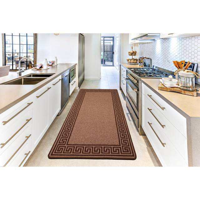 Greekey Heavy Duty Machine Washable Hallway Kitchen Non Slip Door Mat - Brown - 67cm x 220cm