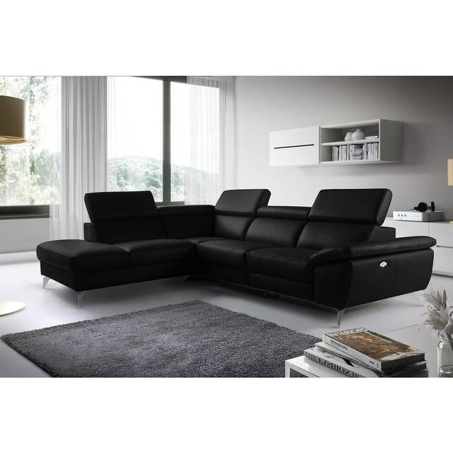 La Crosse Genuine Leather Electric Reclining Corner Sofa - Black