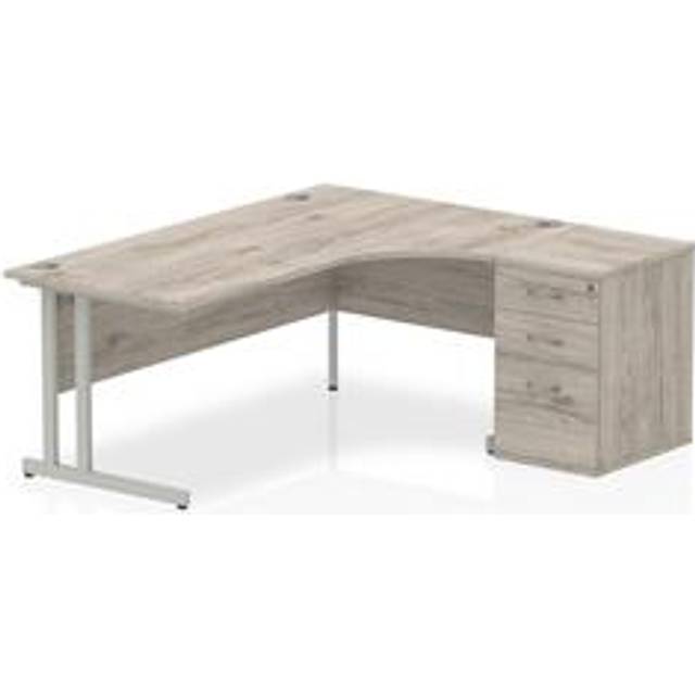 Impulse 1800 Right Crescent Desk Grey Oak Cantilever + Desk High Ped