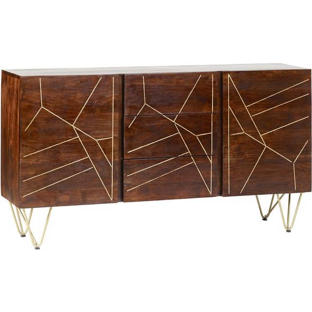Dark Gold Extra Large Sideboard 3 Drawers And 2 Doors - Solid Mango Wood - L40 x W160 x H85 cm
