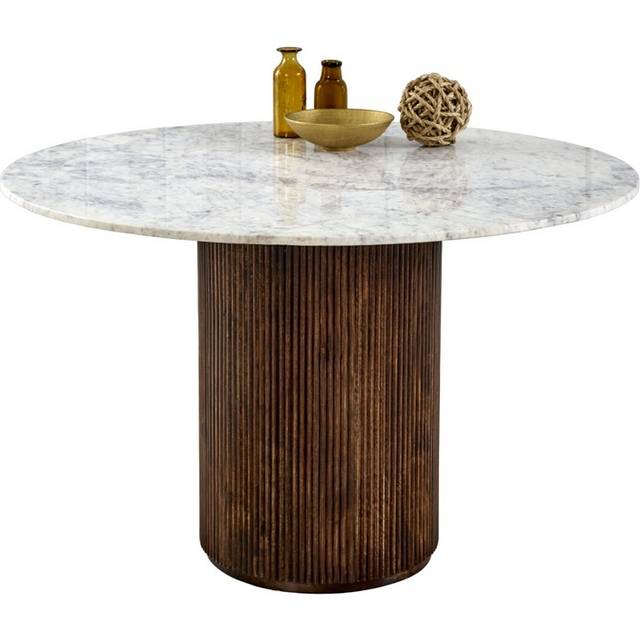 Brooklyn Opal 4 Seater Marble Top Round Mango Wood Dining Table - Brown