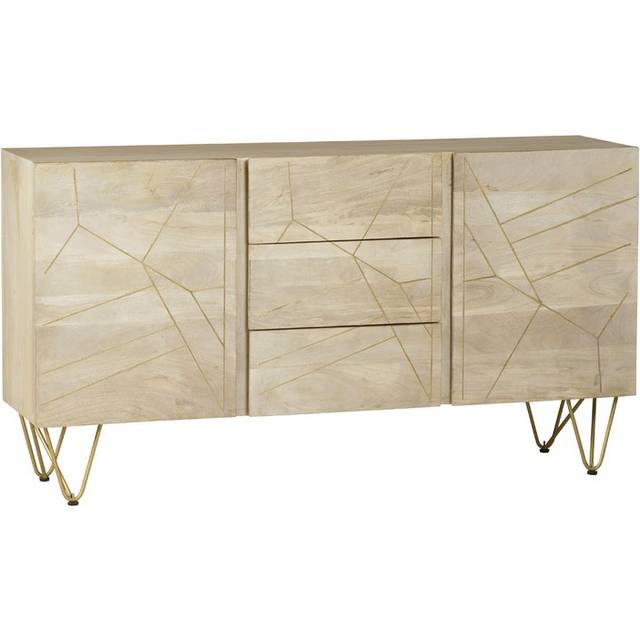 Light Gold Extra Large Sideboard 3 Drawers And 2 Doors - Solid Mango Wood - L40 x W160 x H85 cm