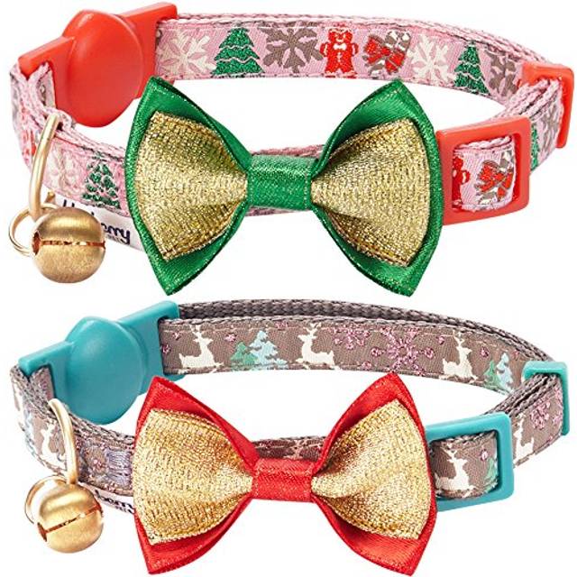 Blueberry Pet Pack of 2 Cat Collars  The Power of Lavish Holiday Blessed Christmas Trees Adjustable Breakaway Cat Collar with Bow Tie & Bell  Neck 9