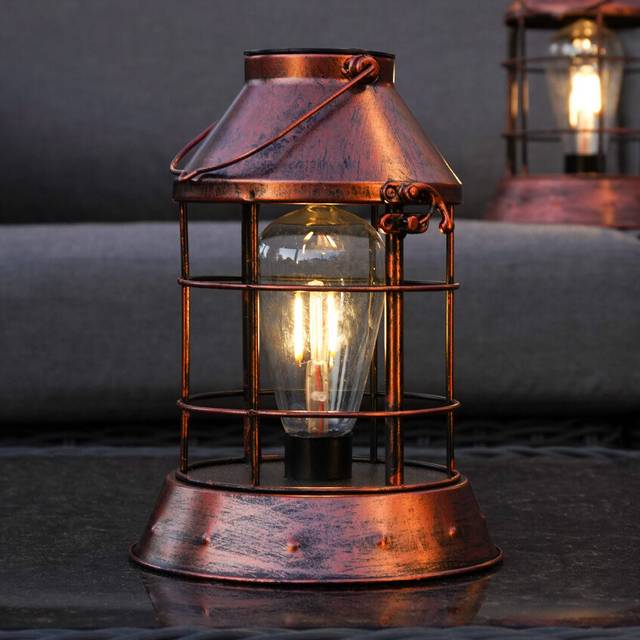 23cm Solar Power Outdoor Copper Filament Effect LED Hanging Lantern | Garden Summer Party Patio Table Decoration