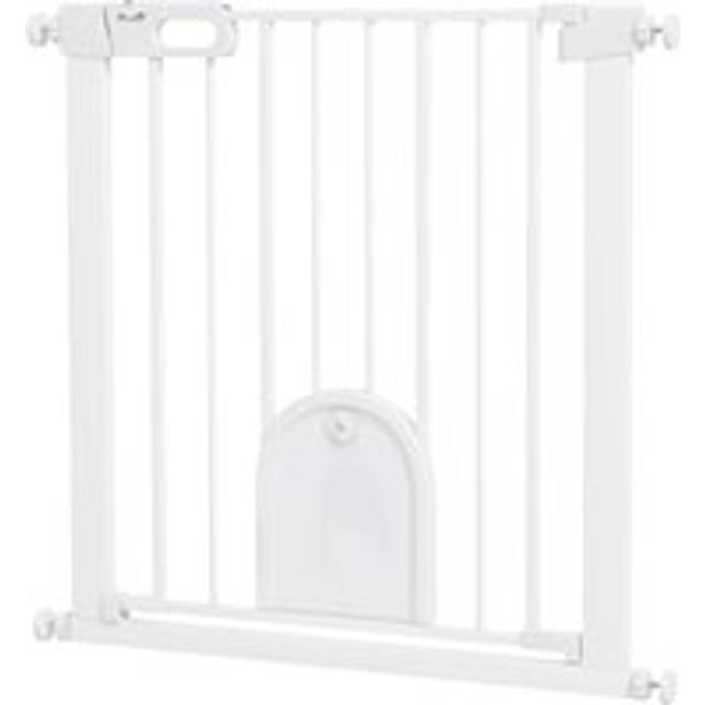 PawHut 75-82 cm Pet Safety Gate Pressure Fit Stair w/ Small Door Double Locking | TJ Hughes Black