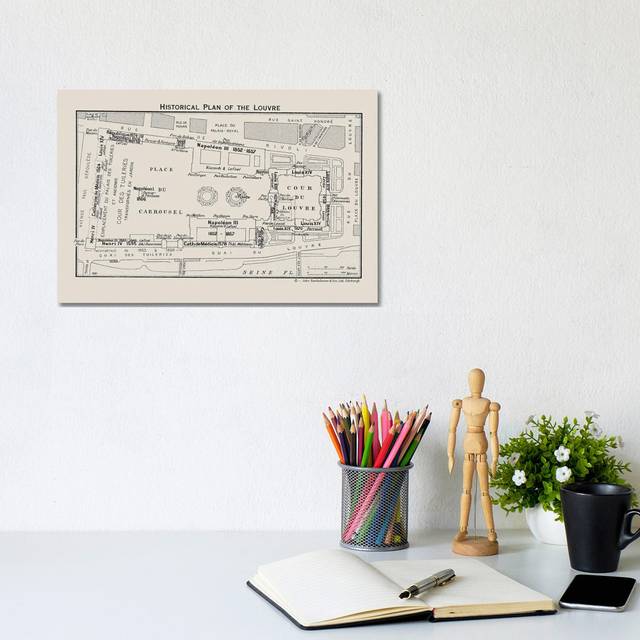 Louvre Museum Floorplan by Bibliotography - Wrapped Canvas Typography (20.32 cm H x 30.48 cm W)