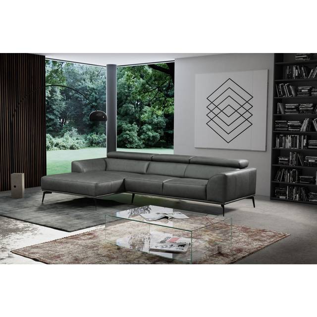 Blagovesta Genuine Semi-Aniline Leather Corner Sofa with Upholstered Frame - Grey (92cm H X 283cm W X 173cm D)