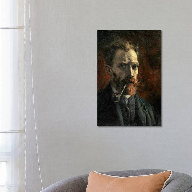 Self-Portrait with Pipe, 1887 by Vincent van Gogh - Wrapped Canvas Painting (66.04cm H x 45.72cm W x 3.81cm D)