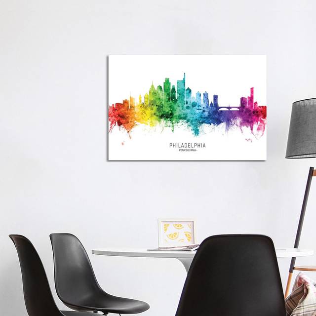 Philadelphia Skyline Rainbow by Michael Tompsett - Wrapped Canvas Painting (101.6 cm H x 66.04 cm W x 3.175 cm D)