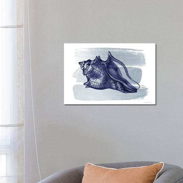 Brushed Midnight Blue Seashell by Bluebird Barn - Graphic Art on Canvas - Wrapped Canvas (45.72cm H x 66.04cm W x 1.9cm D)
