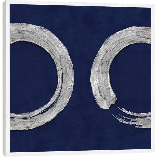 Silver Zen Circle on Blue II by Ellie Roberts - Graphic Art Print on Canvas - White Framed (45.72cm H x 45.72cm W x 3.81cm D)