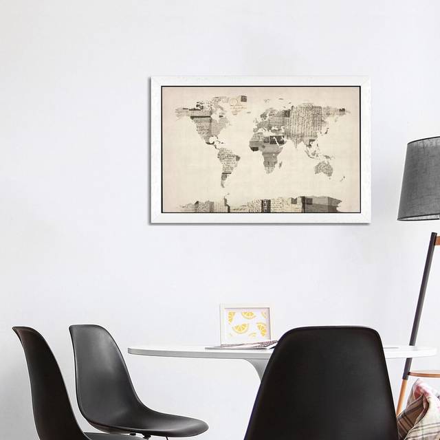 'Vintage Postcard World Map' Graphic Art on Wrapped Canvas - White Framed (152.5 cm H x 101.5 cm W)