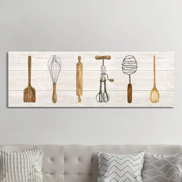 Vintage Kitchen Utensils Panel by Tara Reed - Panoramic Graphic Art Print on Canvas - Wrapped Canvas (182.88 cm H x 60.96 cm W)