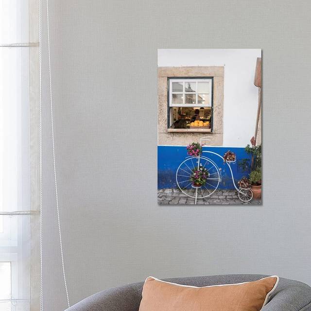 Cute Bicycle Planter In Front Of A Bakery In The Walled City, Obidos, Portugal by - Wrapped Canvas (66.04 cm H x 45.72 cm W)