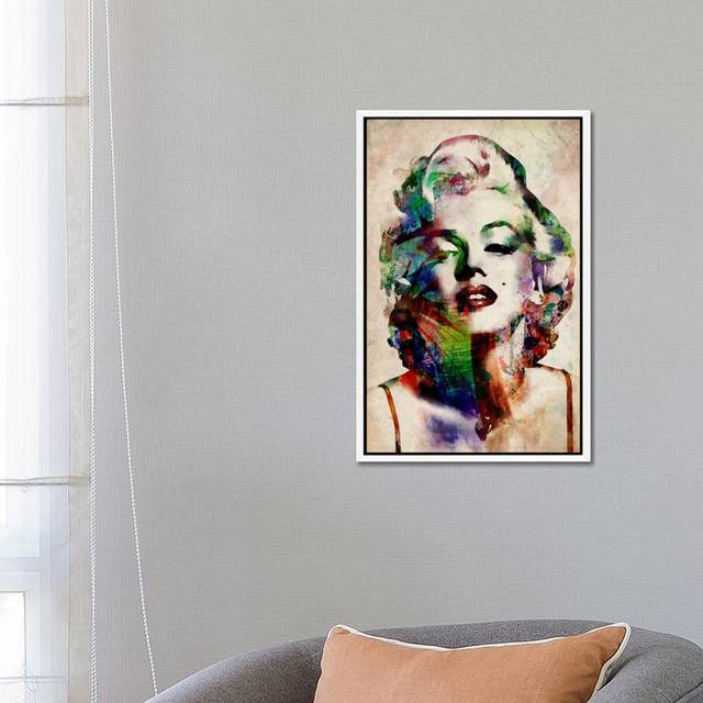 Watercolour Marilyn Monroe by Michael Tompsett - Graphic Art Print on Canvas - White Framed (66.04cm H x 45.72cm W x 3.81cm D)