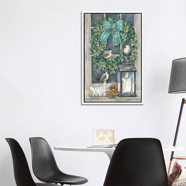 Winter Wreath by Diane Kater - Graphic Art Print on Canvas - White Framed (101.6cm H x 66.04cm W x 3.81cm D)