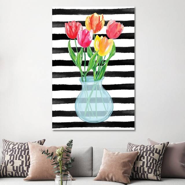 Tulips Stripes by Sara Berrenson - Graphic Art Print on Canvas - Wrapped Canvas (152.4cm H x 101.6cm W x 3.81cm D)