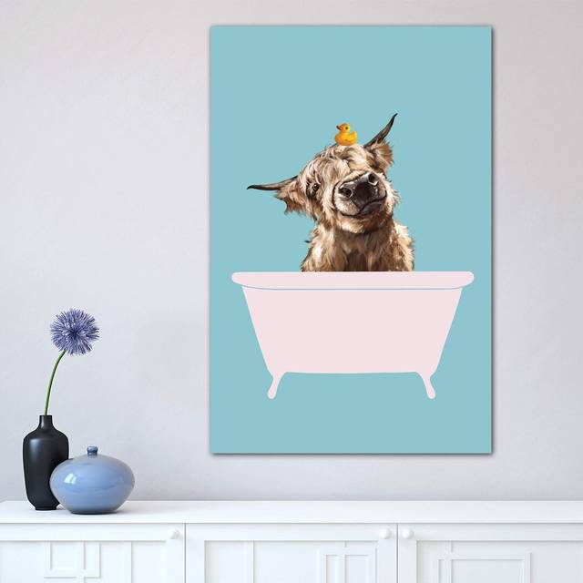 Playful Highland Cow in Bathtub by Big Nose Work - Wrapped Canvas Graphic Art Print (66.04 cm H x 45.72 cm W x 1.91 cm D)