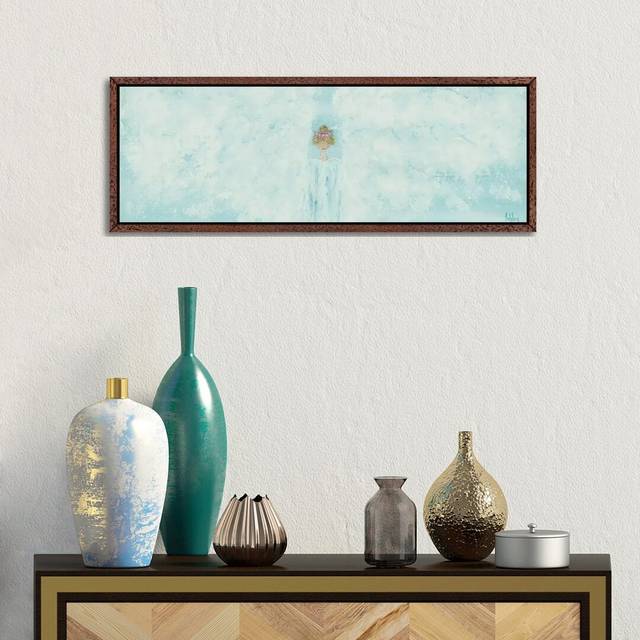 Blue Horizontal Angel-Canvas - Classic Brown Wood Framed (30.48cm H x 91.44cm W x 3.81cm D)