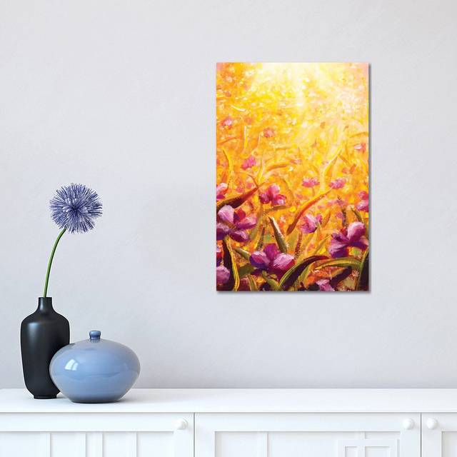 Beautiful Flowers in Sunshine on Yellow Background by Valery Rybakow - Painting on Canvas - Wrapped Canvas (30.48 cm H x 45.72 cm W)