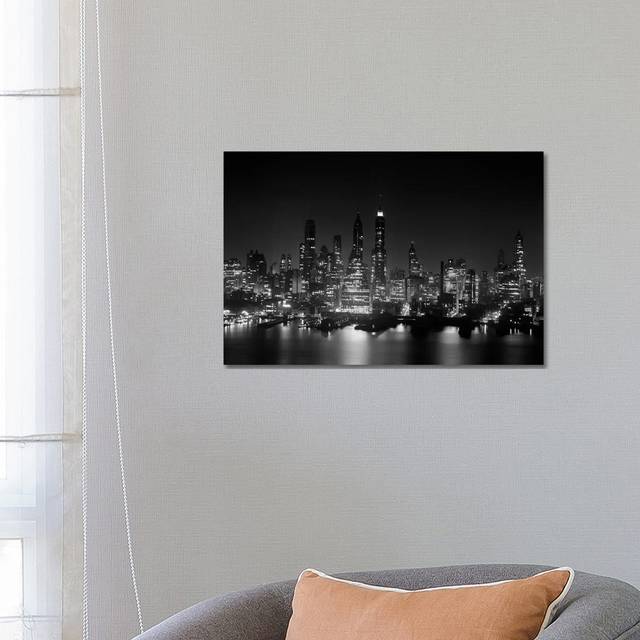 1950s Night Skyline Empire State Building Above Hudson River Midtown Manhattan New York City USA - Wrapped Canvas Photograph (45.72cm H x 66.04cm W x 1.91cm D)