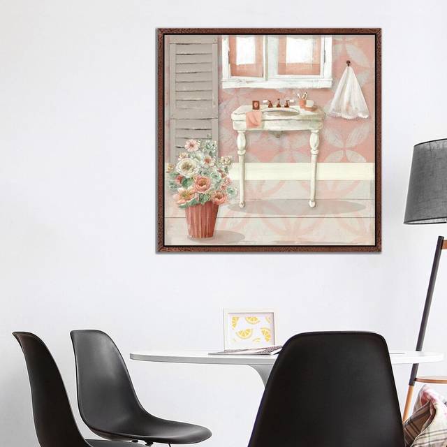 Blushing Bath Sink I by Carol Robinson - Graphic Art Print on Canvas - Classic Brown Wood Framed Canvas (66.04 cm H x 66.04 cm W)