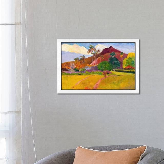 Tahitian Landscape by Paul Gauguin - Painting Print on Canvas - White Floater Framed (152.5 cm H x 101.5 cm W)