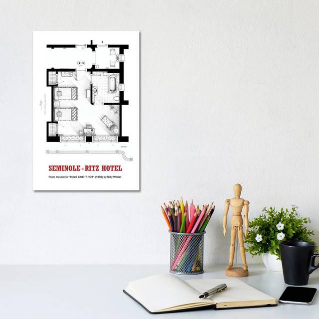 Floorplan of Hotel Room from the Movie Some Like It Hot by TV Floorplans & More - Wrapped Canvas Graphic Art (20.32 cm H x 30.48 cm W)