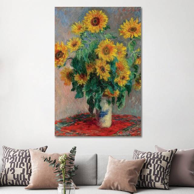 Bouquet of Sunflowers, 1881 by Claude Monet - Painting Print on Canvas - White Framed (152.5 cm H x 101.5 cm W)