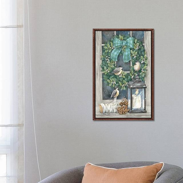 Winter Wreath by Diane Kater - Graphic Art Print on Canvas - Classic Brown Wood Framed (66.04cm H x 45.72cm W x 3.81cm D)