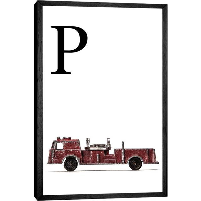 P Fire Engine Letter - Graphic Art Print on Canvas - Black Framed (66.04 cm H x 45.72 cm W)