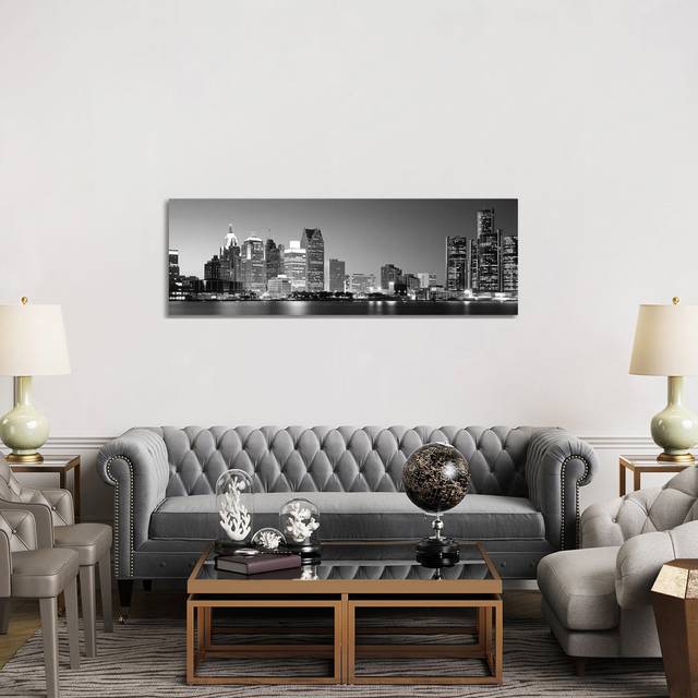 City at the Waterfront, Lake Erie, Detroit, Wayne County, Michigan, USA - Wrapped Canvas Panoramic Photograph (50.8cm H x 152.4cm W x 1.905cm D)