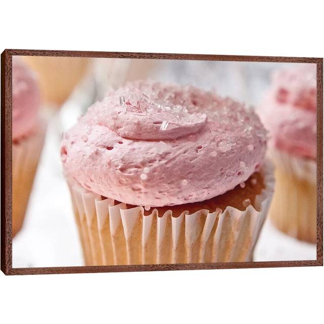 Pink Cupcake - Photograph Print on Canvas - Classic Brown Wood Framed (45.72cm H x 66.04cm W x 3.81cm D)