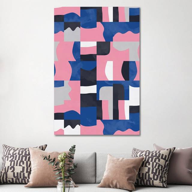 Organic Cubes and Shapes Blue Pink - Wrapped Canvas Art Prints (152.4cm H x 101.6cm W x 3.81cm D)