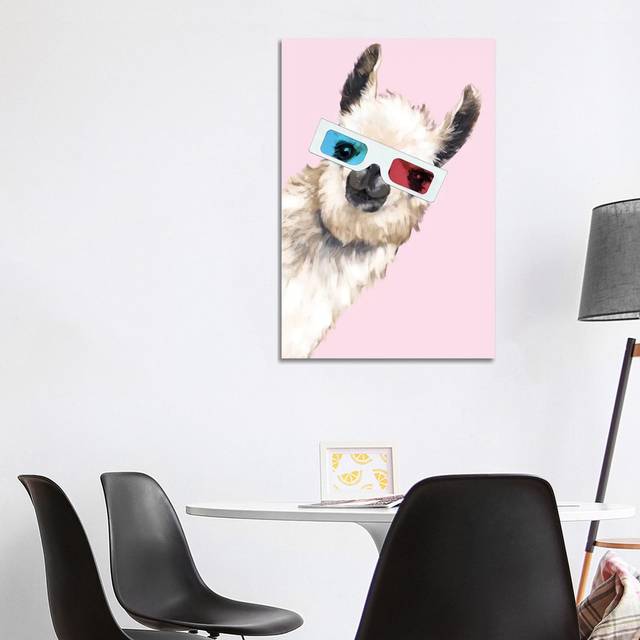 Sneaky Llama with 3D Glasses in Pink by Big Nose Work - Wrapped Canvas Graphic Art (101.6cm H x 66.04cm W x 3.81cm D)