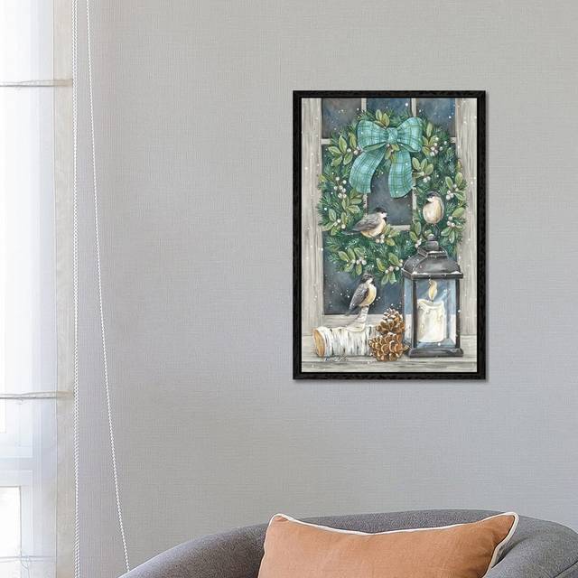Winter Wreath by Diane Kater - Graphic Art Print on Canvas - Black Framed (66.04cm H x 45.72cm W x 3.81cm D)