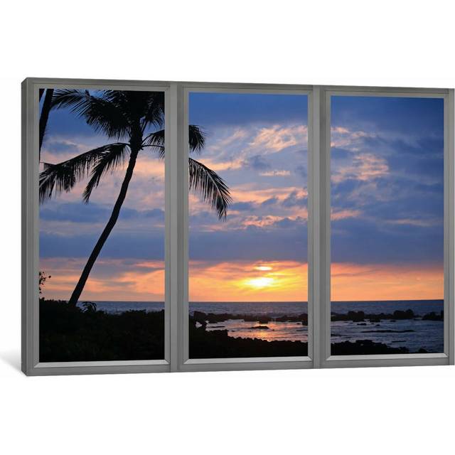Beach Sunset Window View - Photograph Print on Canvas - Not Frame (66.04 cm H x 45.72 cm W x 1.91 cm D)