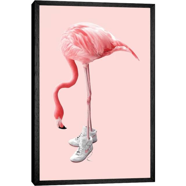 Sneaker Flamingo - Print on Canvas - Black Framed (101.6 cm H x 66.04 cm W)