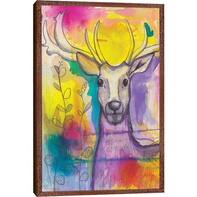 Rainbow Deer - Print on Canvas - Classic Brown Wood Framed (66.04 cm H x 45.72 cm W)
