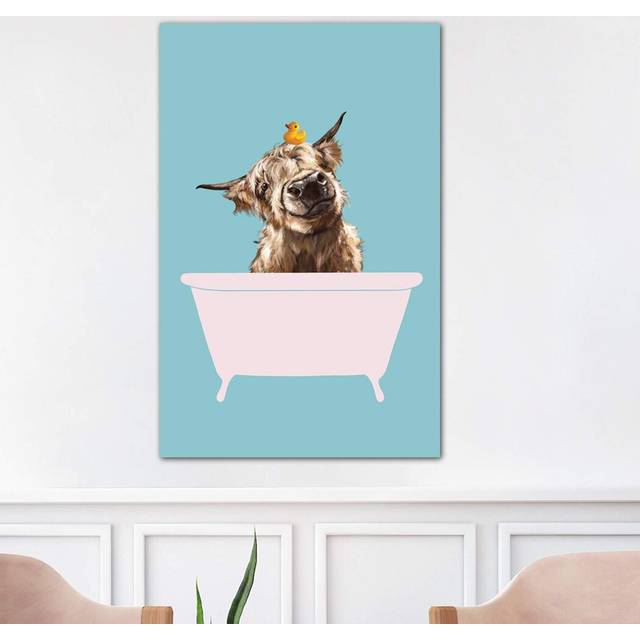 Playful Highland Cow in Bathtub by Big Nose Work - Wrapped Canvas Graphic Art Print (101.6 cm H x 66.04 cm W x 3.175 cm D)