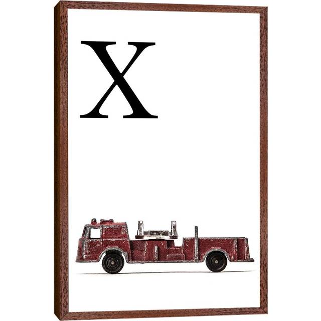 X Fire Engine Letter - Graphic Art Print on Canvas - Classic Brown Wood Framed (101.6 cm H x 66.04 cm W)