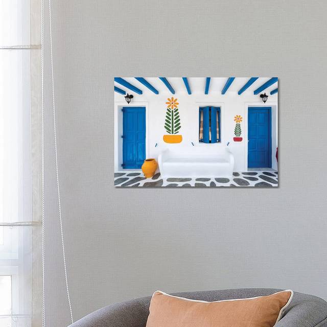Greece, Mykonos. Colourful House Exterior by Jaynes Gallery - Wrapped Canvas Photograph (30.48cm H x 45.72cm W x 1.905cm D)