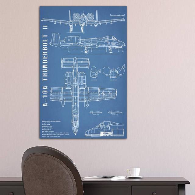 A-10 Thunderbolt II [Warthog] Airplane | Black - Portrait by Action Blueprints - Wrapped Canvas Graphic Art Print (101.6 cm H x 66.04 cm W x 3.175 cm D)