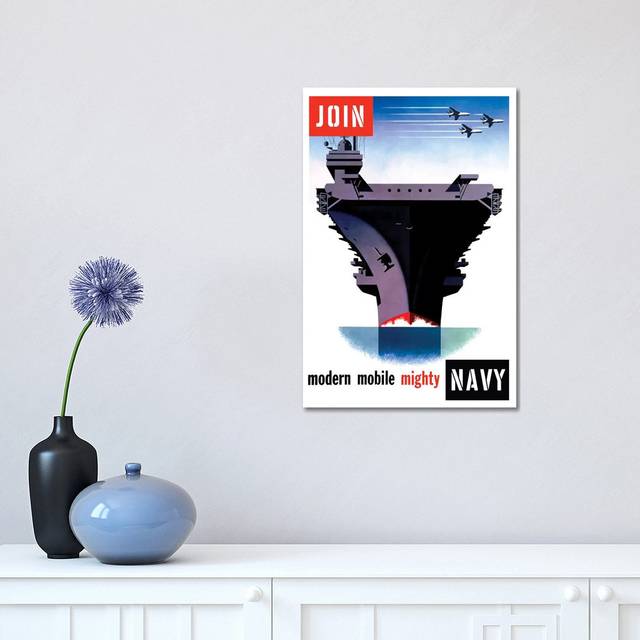 Vintage WWII Poster of an Aircraft Carrier with Three Planes Flying Overhead by Stocktrek Images - Wrapped Canvas Graphic Art (30.48cm H x 20.32cm W x 1.91cm D)