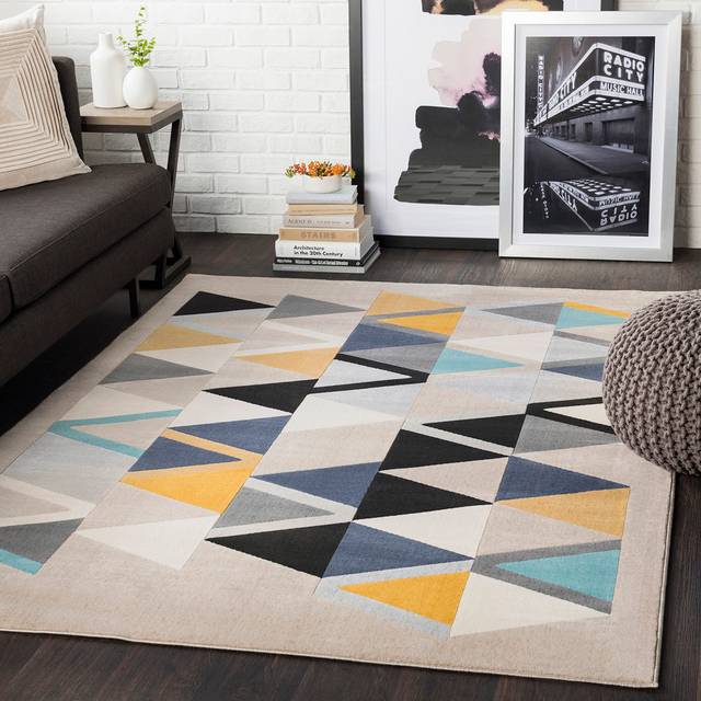 Rockhampton Mustard/Aqua Rug - Blue;Black;Beige;Yellow (Rectangle: 200cm x 275cm)