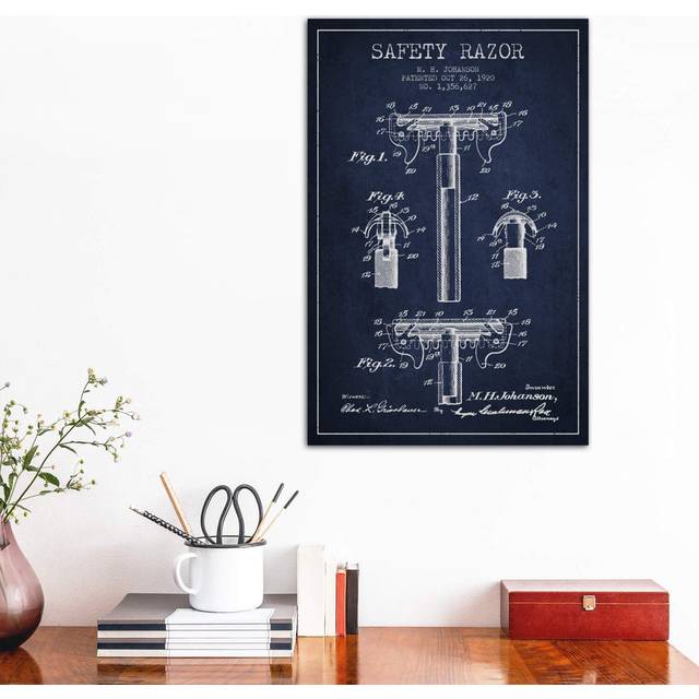Razor Navy Blue Patent Blueprint - Wrapped Canvas Graphic Art Print (66.04 cm H x 45.72 cm W x 3.175 cm D)