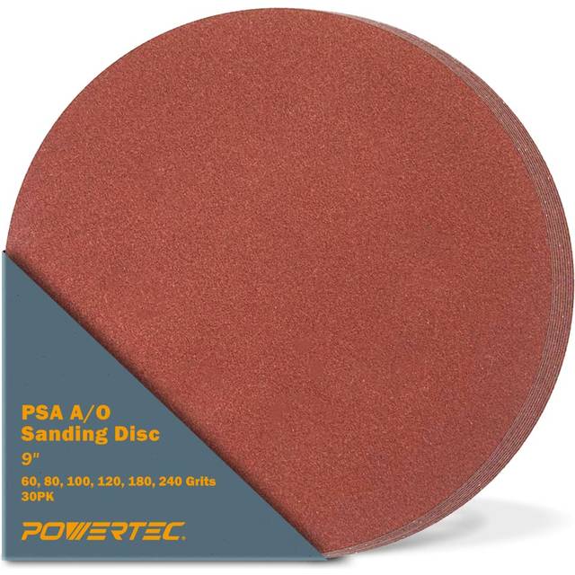 POWERTEC 30 PCS 9 Inch PSA Sanding Disc - 5 Each of 60 80 100 120 180 240 Grits - Assorted Self Adhesive Sandpaper for Drywall  Woodworking  Epoxy wit
