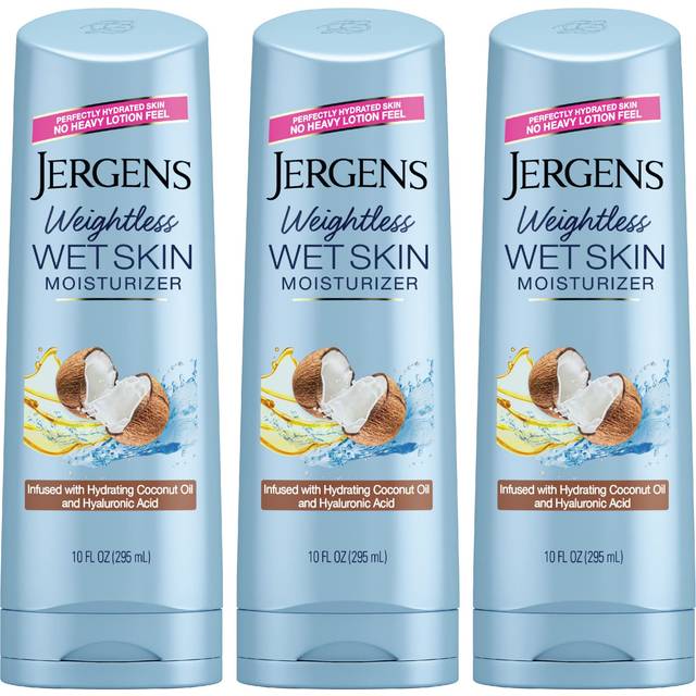 Jergens Wet Skin Body Moisturizer With Coconut Oil  In Shower Lotion For Dry Skin 10 Fl Oz (Pack of 3)