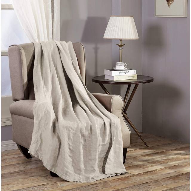 Chezmoi Collection Brussels 100% Belgian Flax Linen Throw Blanket for Couch  Bed - Super Soft Lightweight Cozy Breathable Pre-Washed Reversible Throw